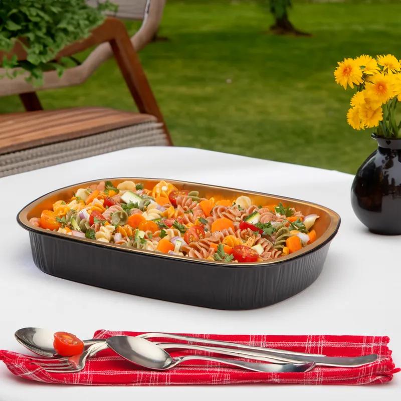 Gourmet-To-Go® Take-Out Container Base Large (LG) 11.25X9X1.75 IN Aluminum Black Gold Oval 150/Case