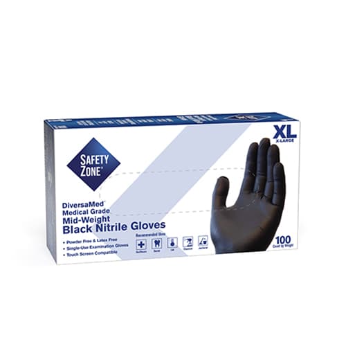 Safety Zone® Examination Gloves XL Black 4.25MIL Nitrile Powder-Free 1000/Case