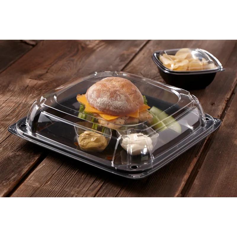 Take-Out Container Base & Lid Combo With Dome Lid 11X11X1.01 IN PET Black Square 25/Case