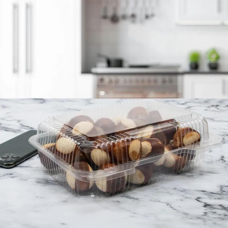 Dart® StayLock® Take-Out Container Hinged Small (SM) 7X6X2.1 IN OPS Clear Oblong Bar Lock 125 Count/Pack 2 Packs/Case