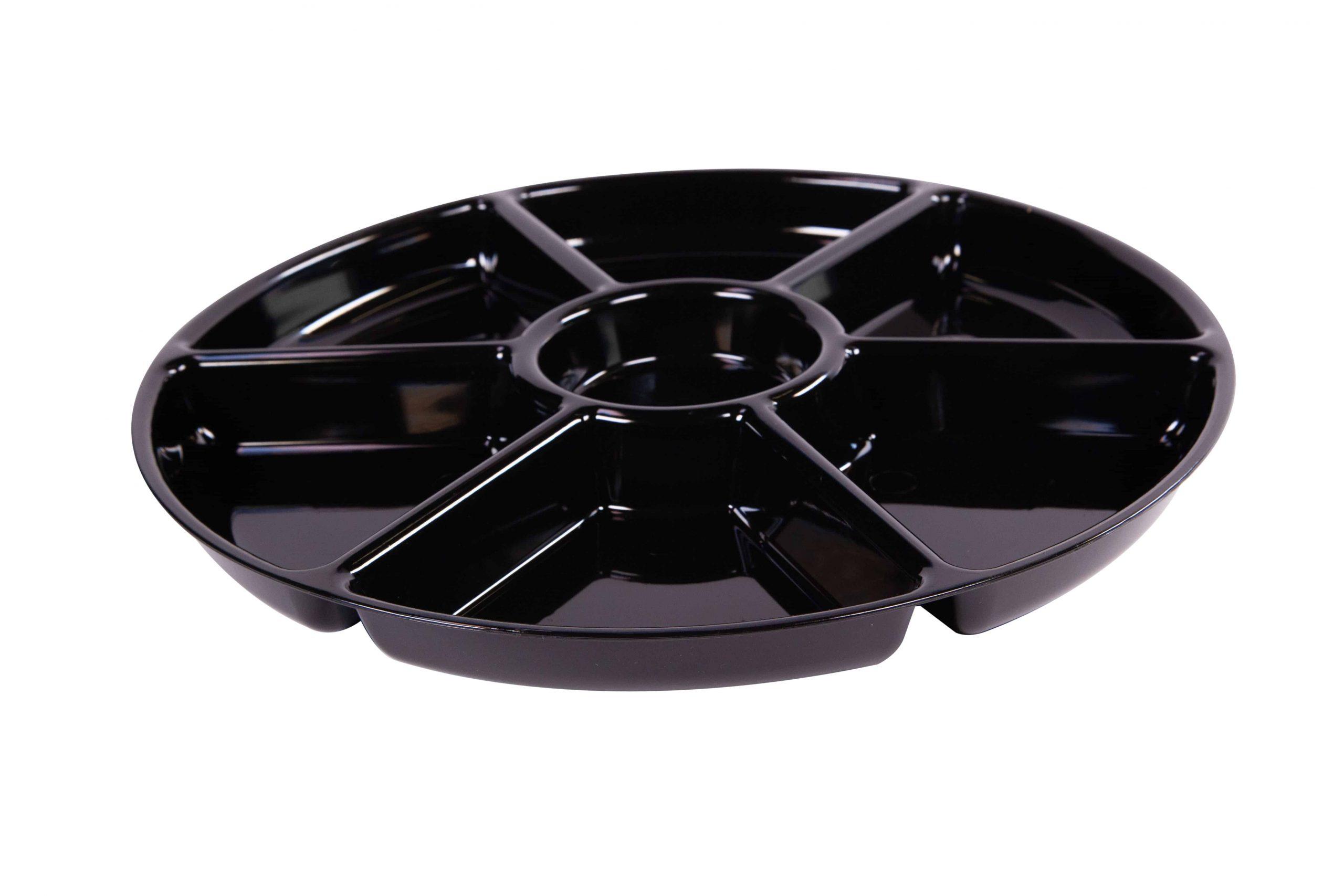 Serving Tray Base 12 IN 6 Compartment PS Black Round 25/Case