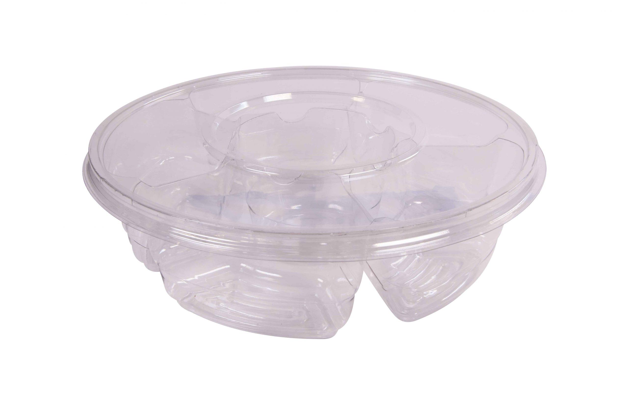 RediServ PartyPak Deli Container Base & Lid Combo With Dome Lid 12X3.5 IN 6 Compartment PET Clear Round 50/Case