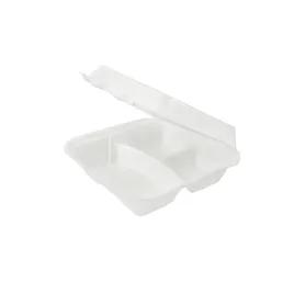 Take-Out Container Hinged With Dome Lid 9X9 IN 3 Compartment Polystyrene Foam White Square 200/Case