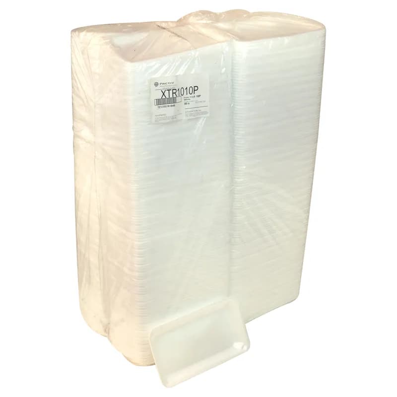 10PX Supermarket Tray 10.875X5.875X1.063 IN Polystyrene Foam White Rectangle 400/Case