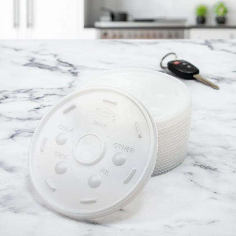 Dart® Lid Flat 3.85X0.28 IN HIPS Translucent For 26 OZ Cold Cup Identification With Hole 100 Count/Pack 10 Packs/Case