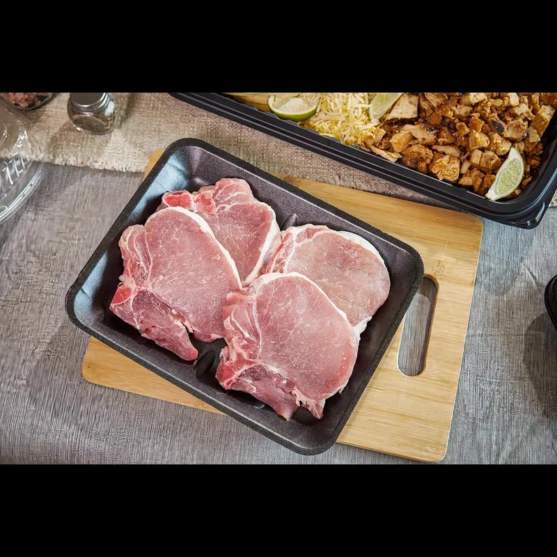 8H Meat Tray 10.6X8.3X1.2 IN 1 Compartment Polystyrene Foam Black Rectangle Heavy 400/Case