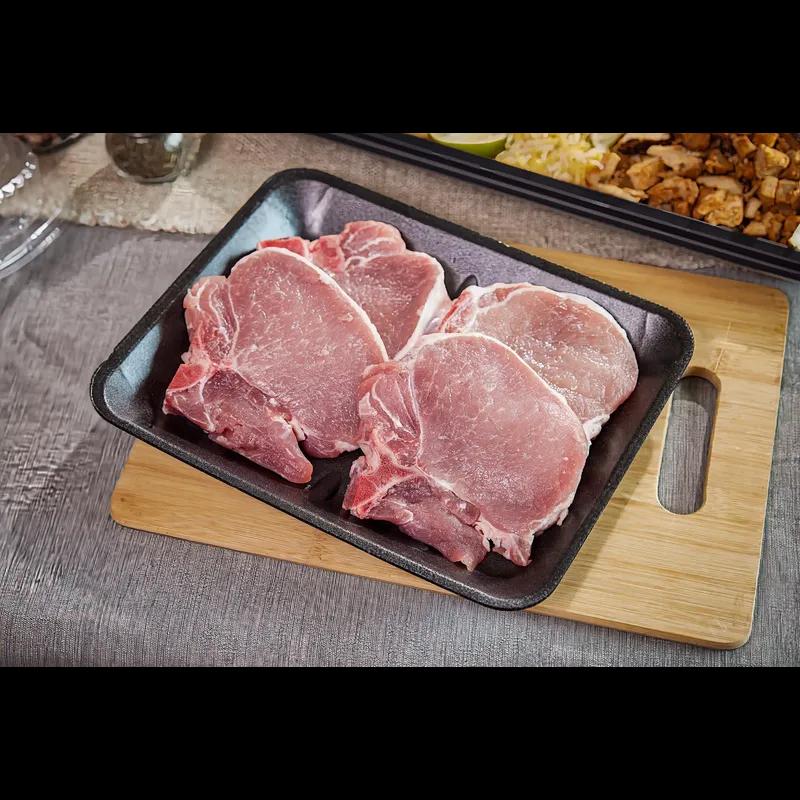 8H Meat Tray 10.6X8.3X1.2 IN 1 Compartment Polystyrene Foam Black Rectangle Heavy 400/Case