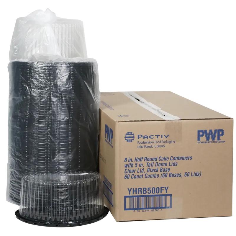 Cake Half Container & Lid Combo With High Dome Lid 8X5 IN PET Clear Black Fluted 60/Case