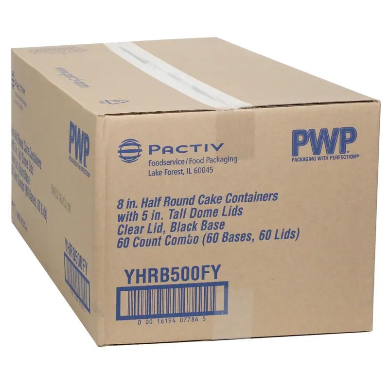 Cake Half Container & Lid Combo With High Dome Lid 8X5 IN PET Clear Black Fluted 60/Case