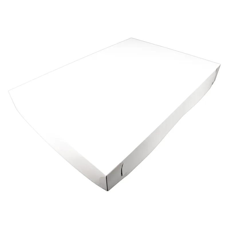 Cake Box Top Full Size 26.25X18.625X3 IN Clay-Coated Kraft Board White Kraft Rectangle Lock Corner 50/Bundle