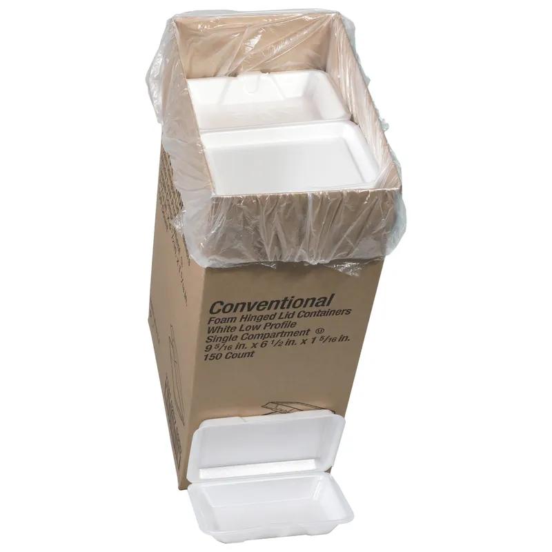 Take-Out Container Hinged With Dome Lid 9.2X6.5X1.3 IN Polystyrene Foam White Rectangle 150/Case