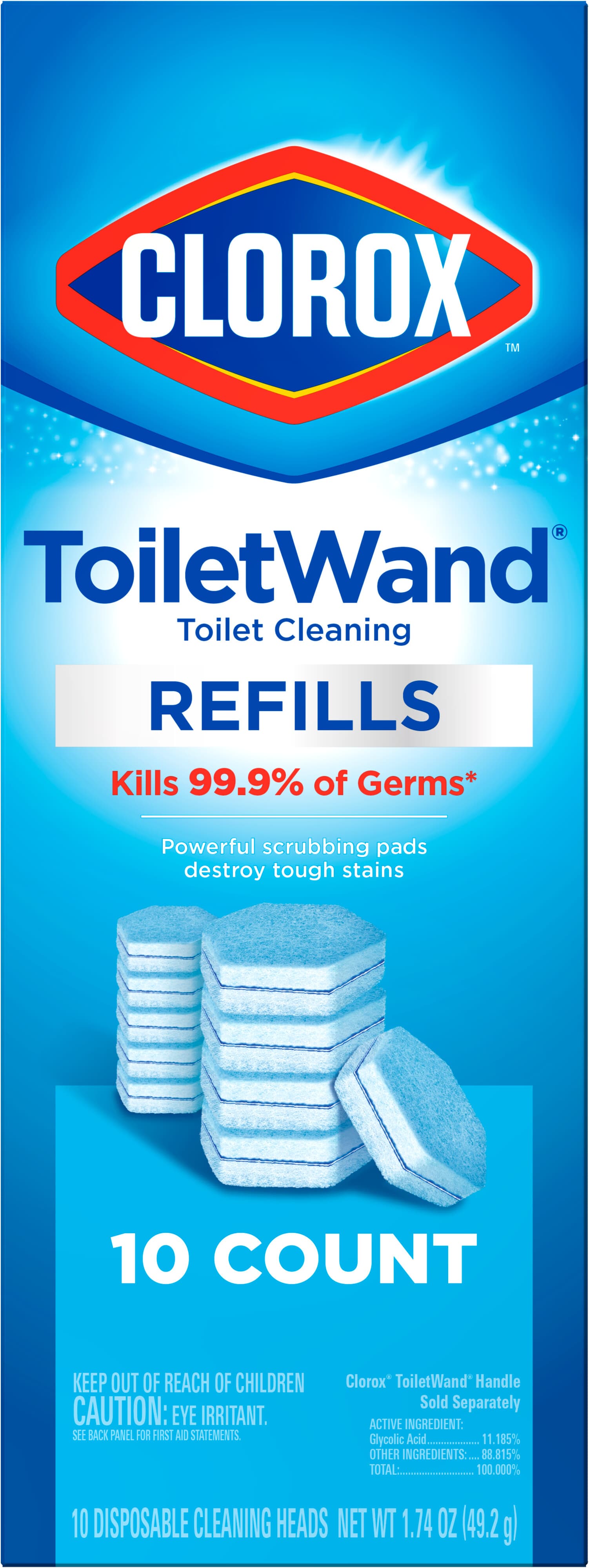 Clorox® ToiletWand Toilet Bowl Cleaner Antibacterial Wand Refill Heads 10 Count/Pack 6 Packs/Case 60 Count/Case