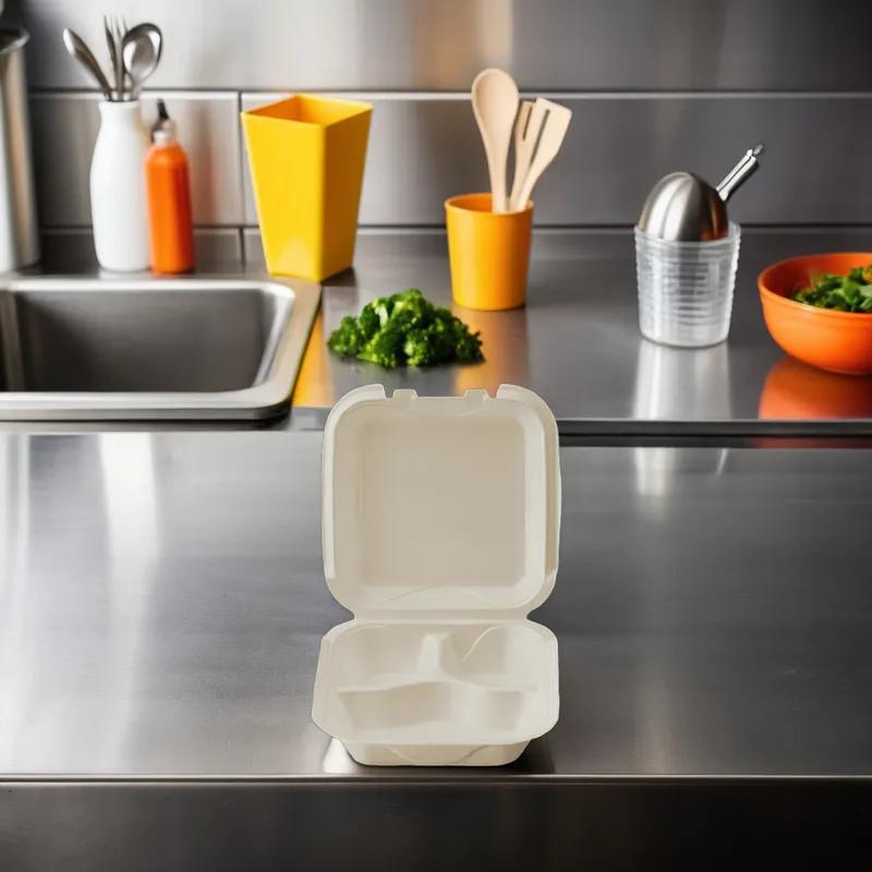 Darnel Naturals® Take-Out Container Hinged With Dome Lid 8X8 IN 3 Compartment Polystyrene Foam Black Square 200/Case