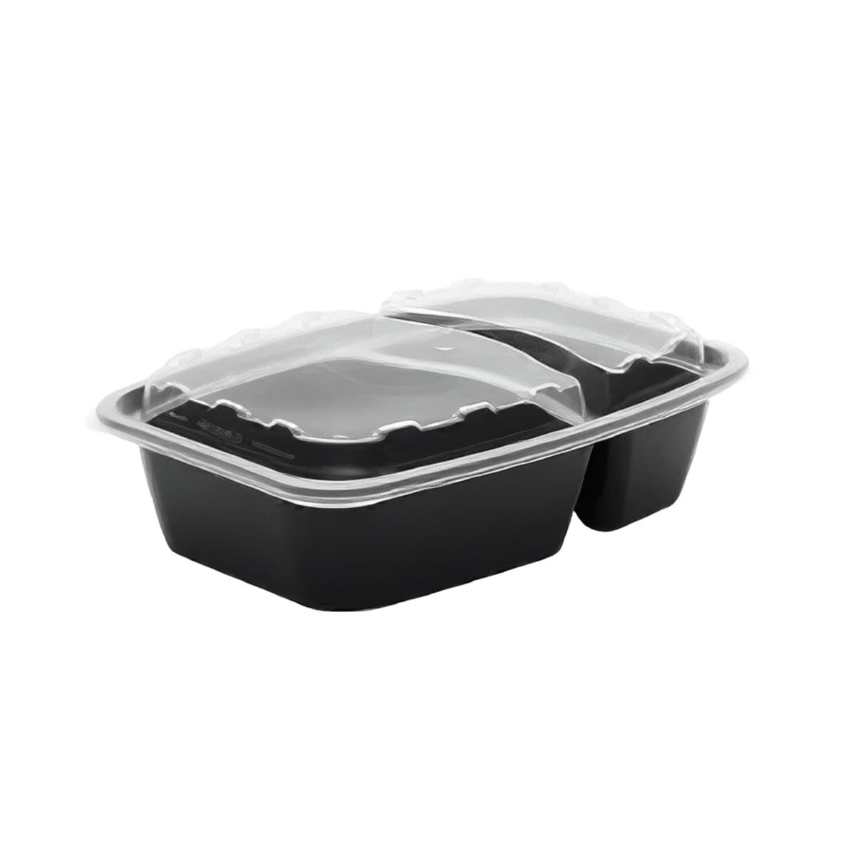 Take-Out Container Base & Lid Combo With Dome Lid 28 OZ 2 Compartment Plastic Black Clear Rectangle 150/Case