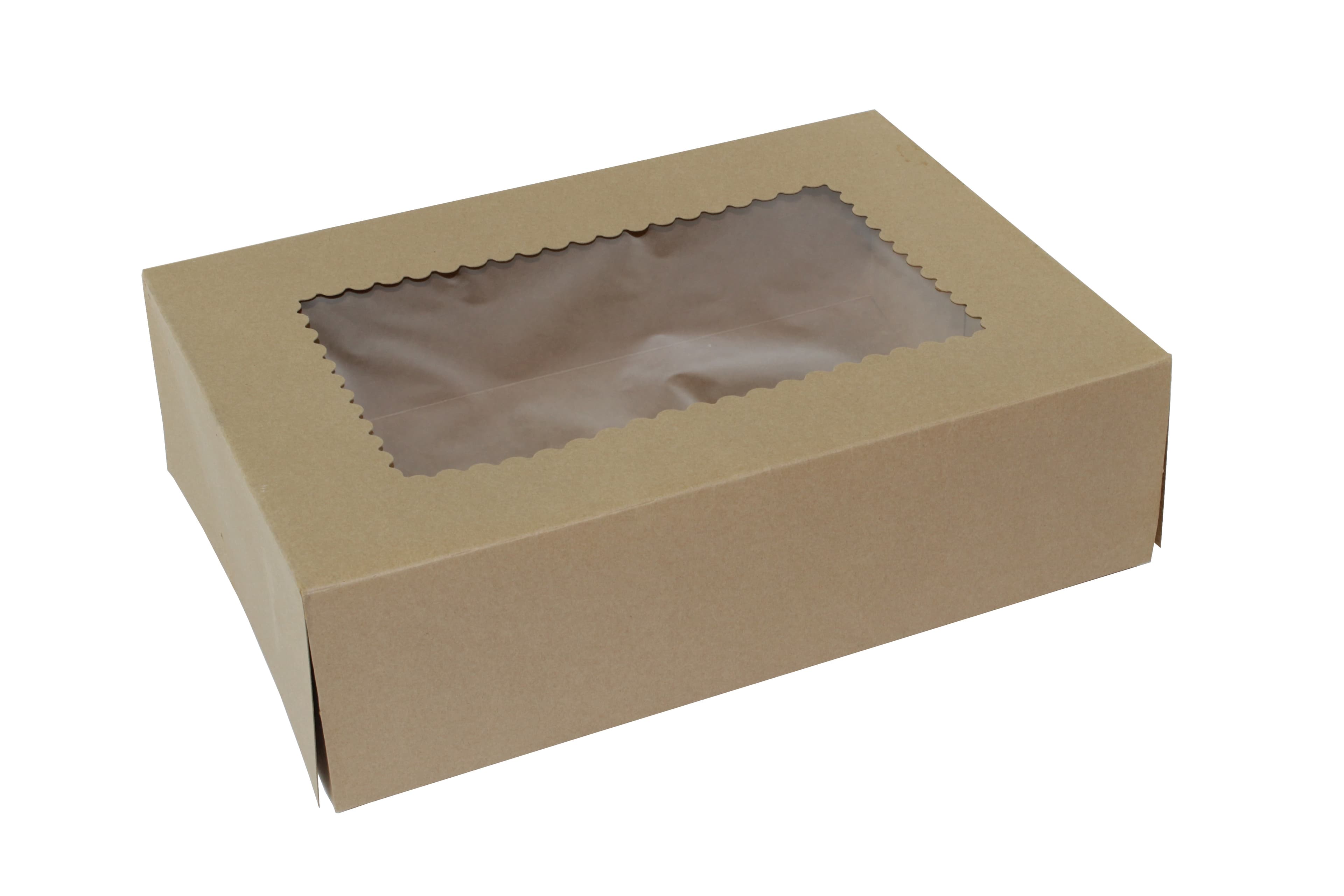Bakery Box 14X10X4 IN Paperboard Kraft 4 Corner Front Load 1-Piece Automatic With Window 100/Case