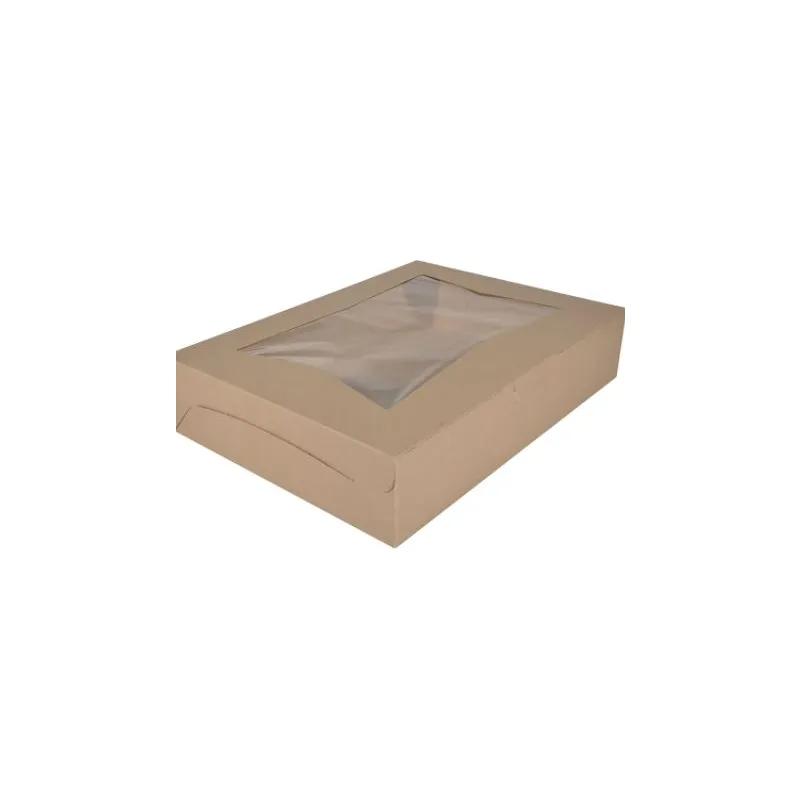 Cake Box 19X14X4 IN Kraft Paperboard Kraft Rectangle Lock Corner Tuck Top With Window 50/Case