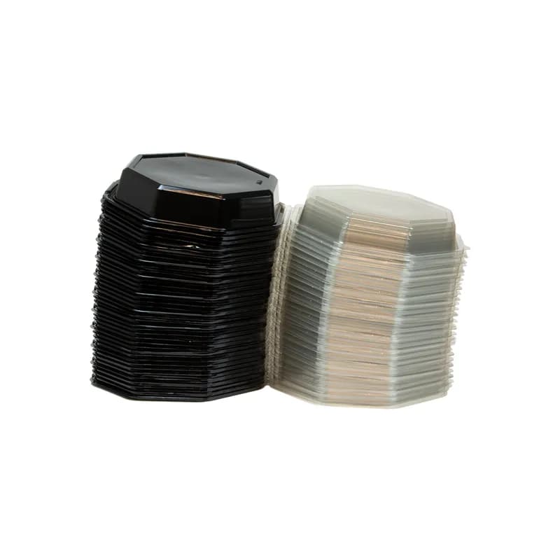 Take-Out Container Hinged 9.1X9X3 IN RPET Clear Black Octagon Leak Resistant 150/Case