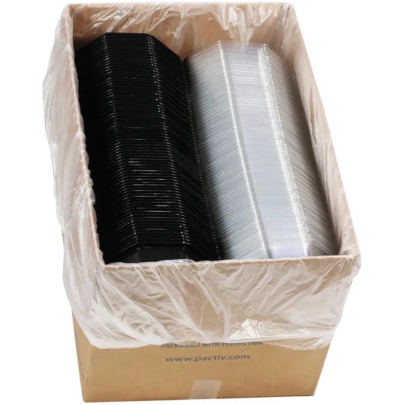 Take-Out Container Base & Lid Combo With Dome Lid 28 OZ PET Black Clear Octagon 150/Case