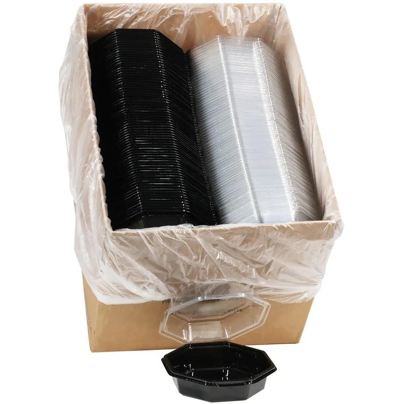 Take-Out Container Base & Lid Combo With Dome Lid 28 OZ PET Black Clear Octagon 150/Case