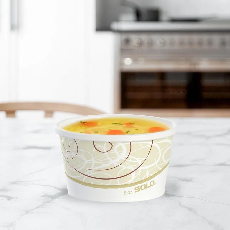 Solo® Flexstyle® Food Container Base & Lid Combo With Flat Lid 8 OZ DSP Symphony® Stock Print Squat 25 Count/Pack 20 Packs/Case