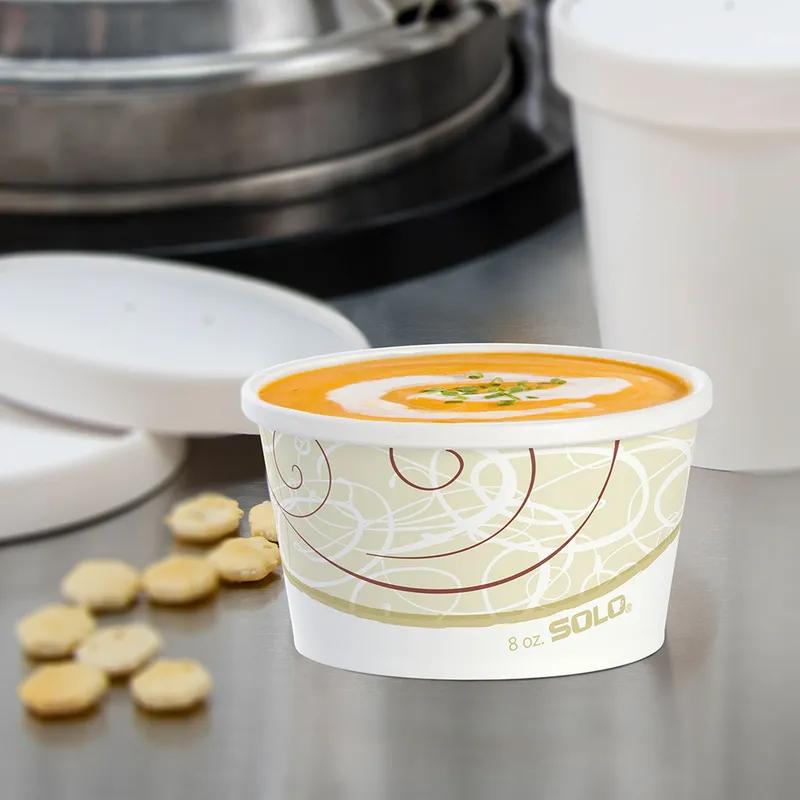 Solo® Flexstyle® Food Container Base & Lid Combo With Flat Lid 8 OZ DSP Symphony® Stock Print Squat 25 Count/Pack 20 Packs/Case