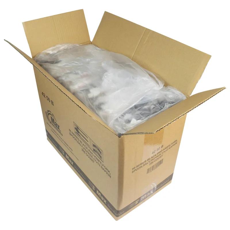 6PC Cutlery Kit PP Black Heavy Duty Individually Wrapped With 13X17 Napkin,Fork,Knife,Salt & Pepper,Spoon 250/Case