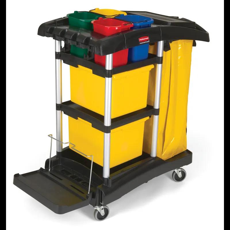 Janitorial Cleaning Cart 48.25X22.00X44.00 IN Black Yellow Plastic With Colored Bins High Capacity 1/Each