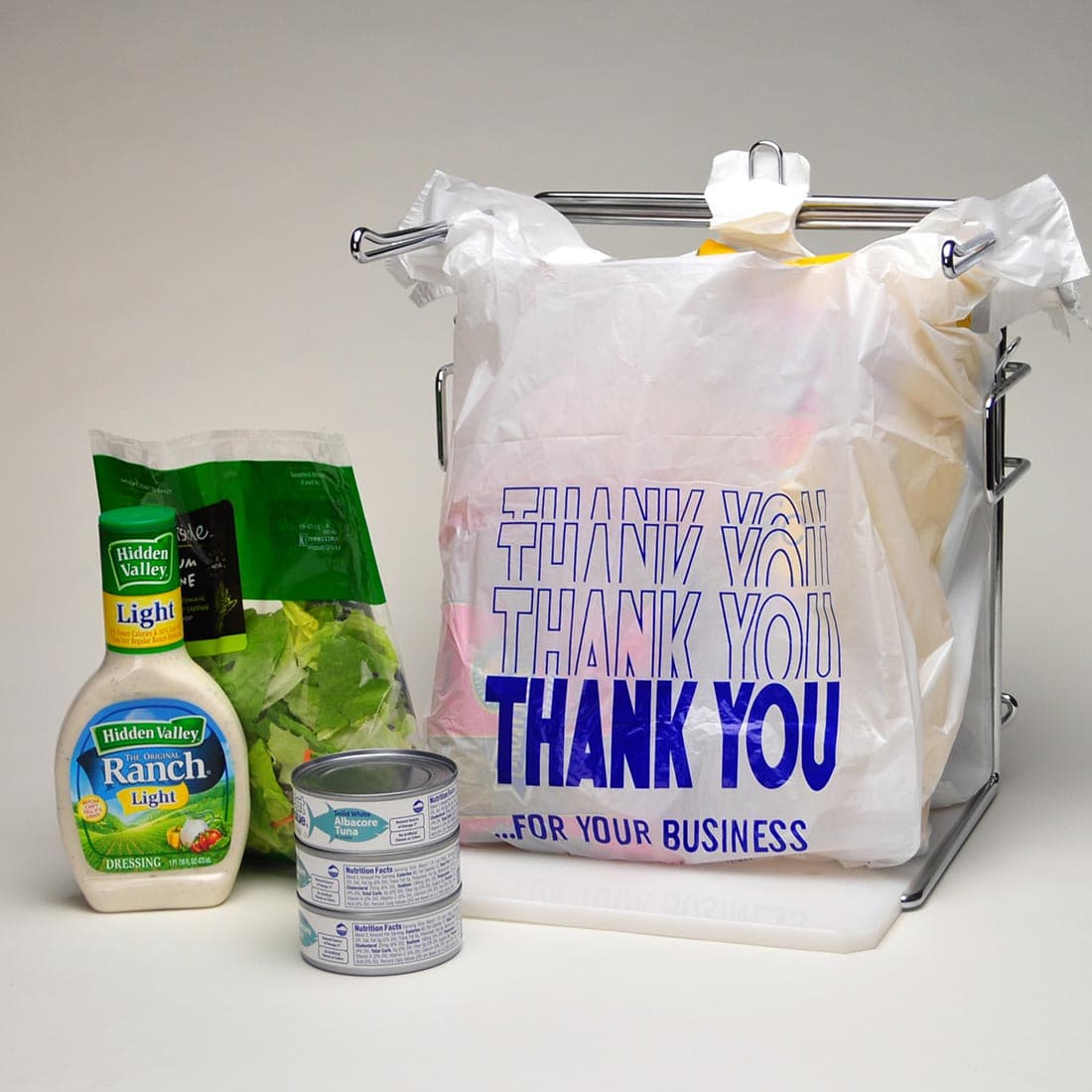 Bag 11.5X6.5X21.5 IN HDPE 0.5MIL White Thank You With Open Ended Closure FDA Compliant T-Sack Gusset 1000/Case