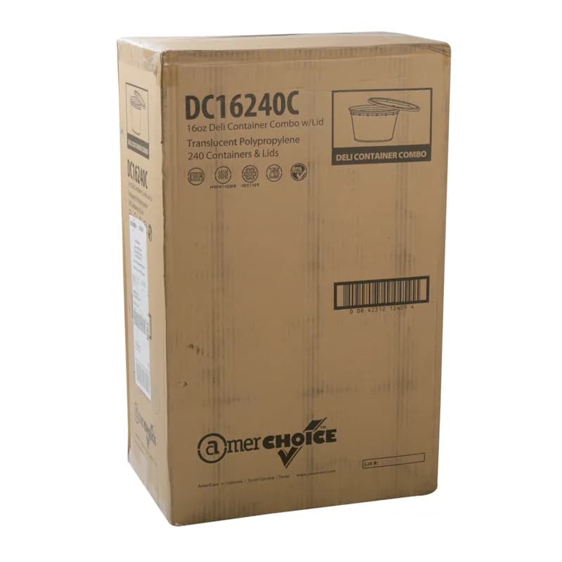 Deli Container Base & Lid Combo With Flat Lid 16 OZ PP Clear Round 240/Case