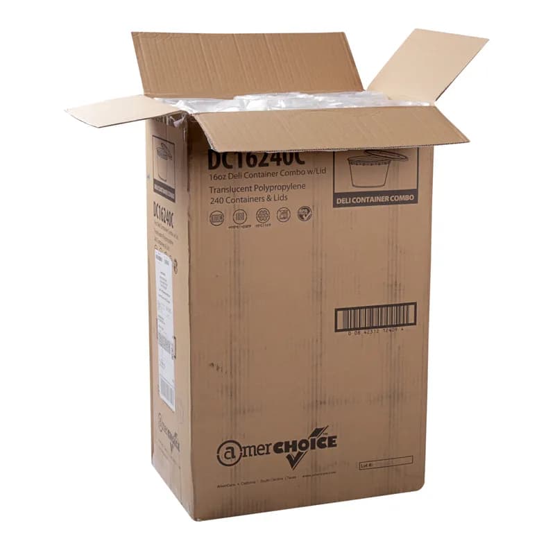 Deli Container Base & Lid Combo With Flat Lid 16 OZ PP Clear Round 240/Case
