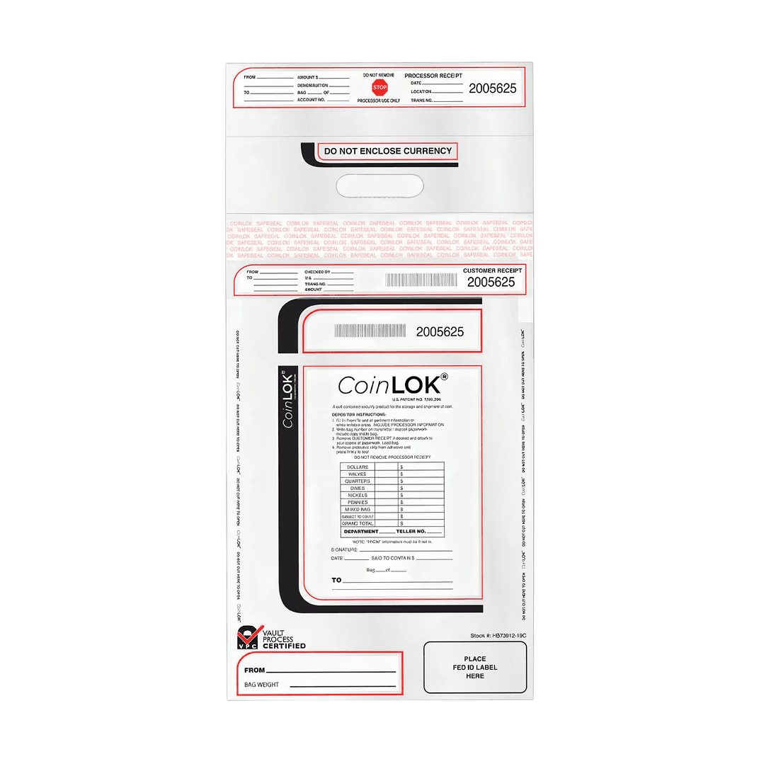 CoinLok Currency & Coin Bag 12.5X24 IN Plastic With External Pocket 50/Pack