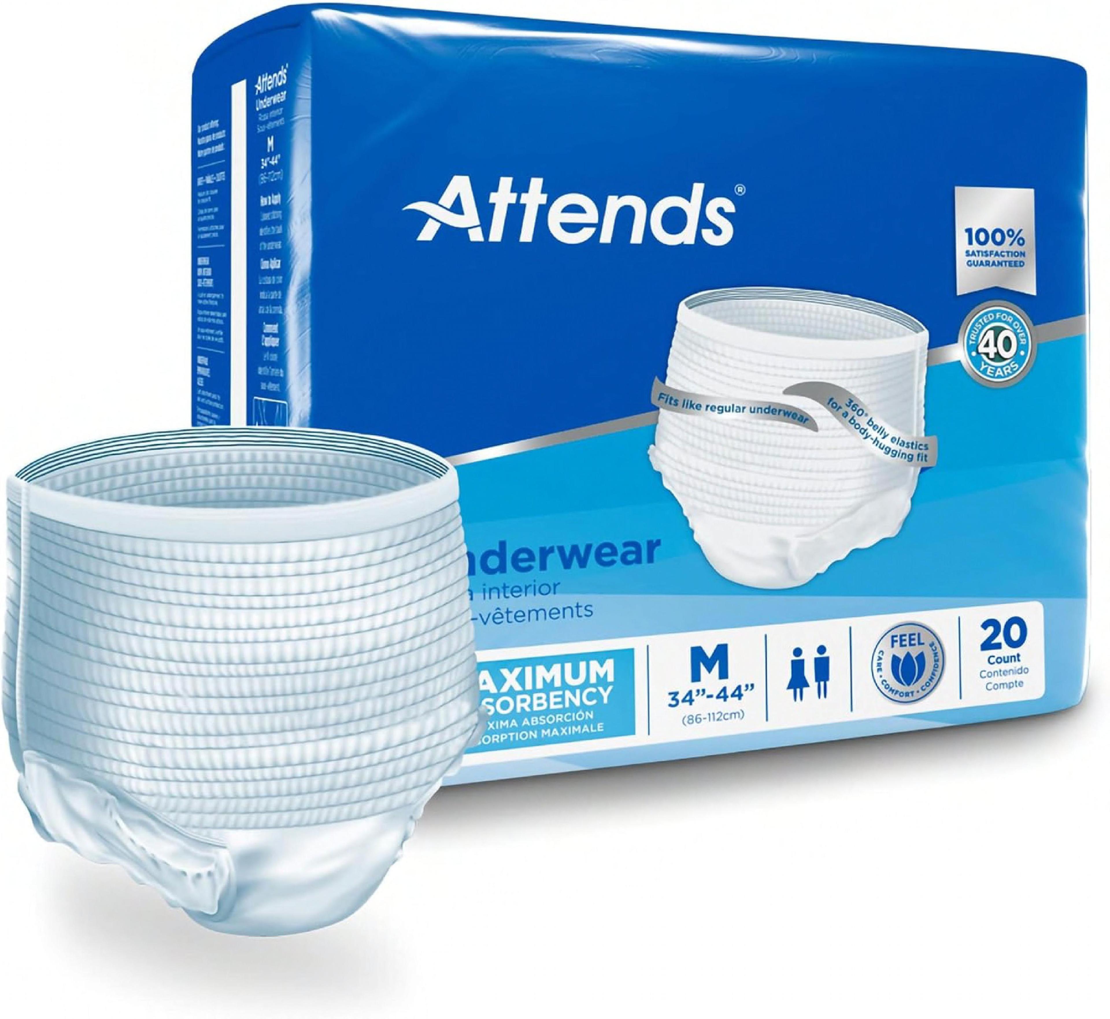 Attends® Underwear Medium (MED) Tear Away Side 20 Count/Pack 4 Packs/Case