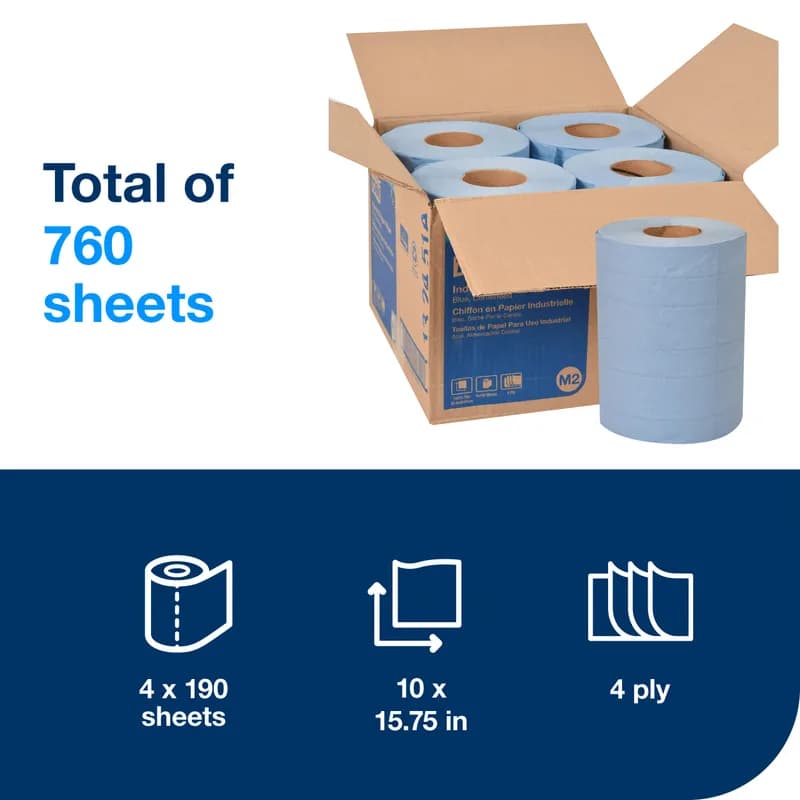 Tork Roll Paper Wiper M2 15.75X10 IN 249.375 FT Blue Centerfeed Refill 190 Sheets/Roll 4 Rolls/Case 760 Sheets/Case