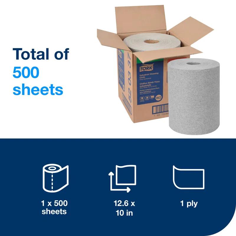 Tork W2 Cleaning Cloth 10X4.961 IN 416.667 FT Paper Gray Embossed Refill Industrial Centerfeed 500 Sheets/Roll