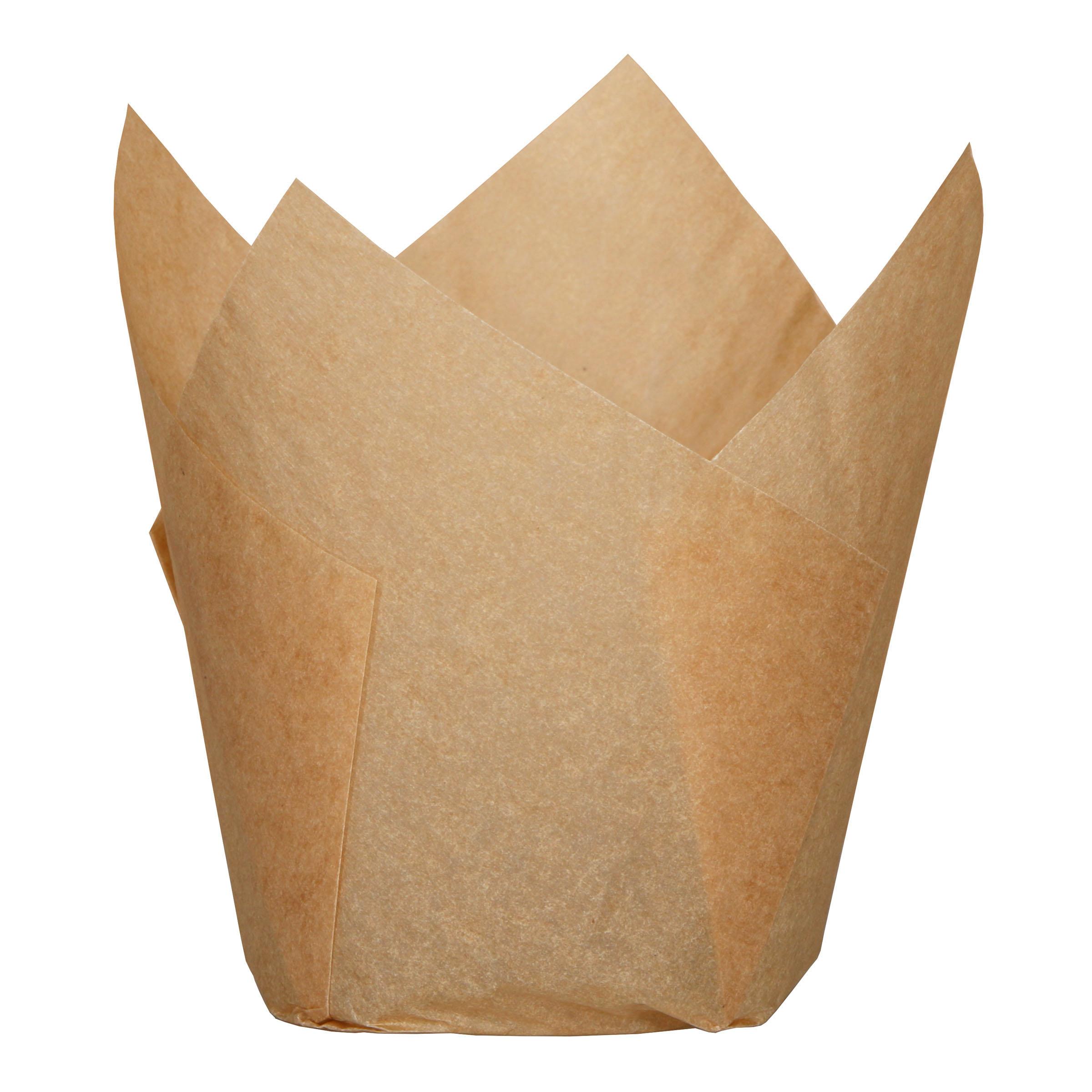 Baking Cup 4X2.25 IN Paper Brown Petal & Tulip Fluted Large Greaseproof 1000/Case