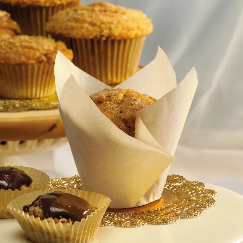 Baking Cup 4X2.25 IN Paper Brown Petal & Tulip Fluted Large Greaseproof 1000/Case