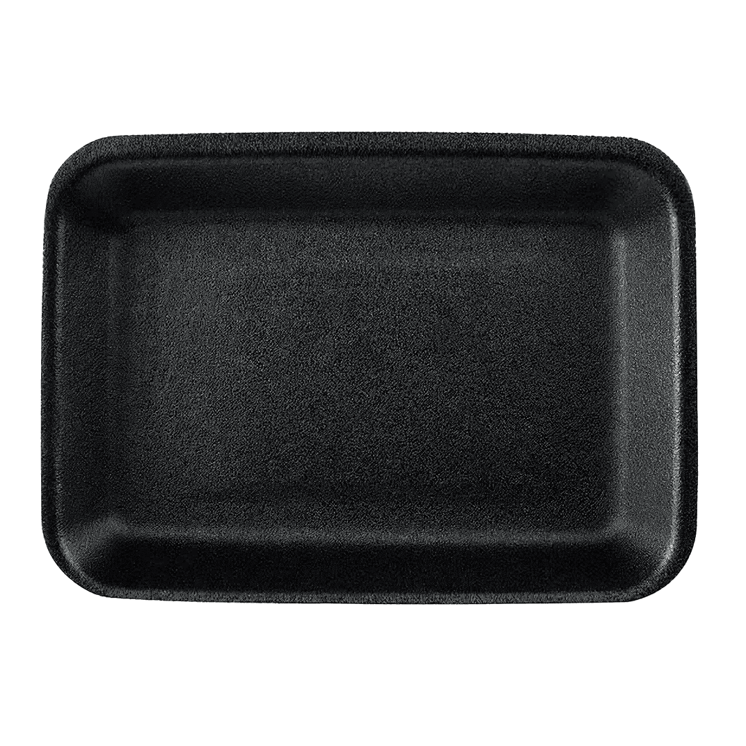 2DN Meat Tray 5.75X8.5X1.3 IN Polystyrene Foam Deep Black Rectangle 500/Bundle