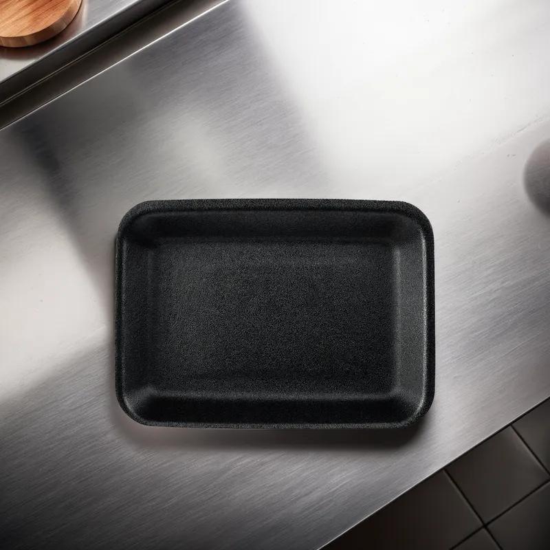 2DN Meat Tray 5.75X8.5X1.3 IN Polystyrene Foam Deep Black Rectangle 500/Bundle