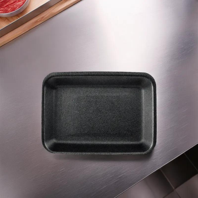 2DN Meat Tray 5.75X8.5X1.3 IN Polystyrene Foam Deep Black Rectangle 500/Bundle