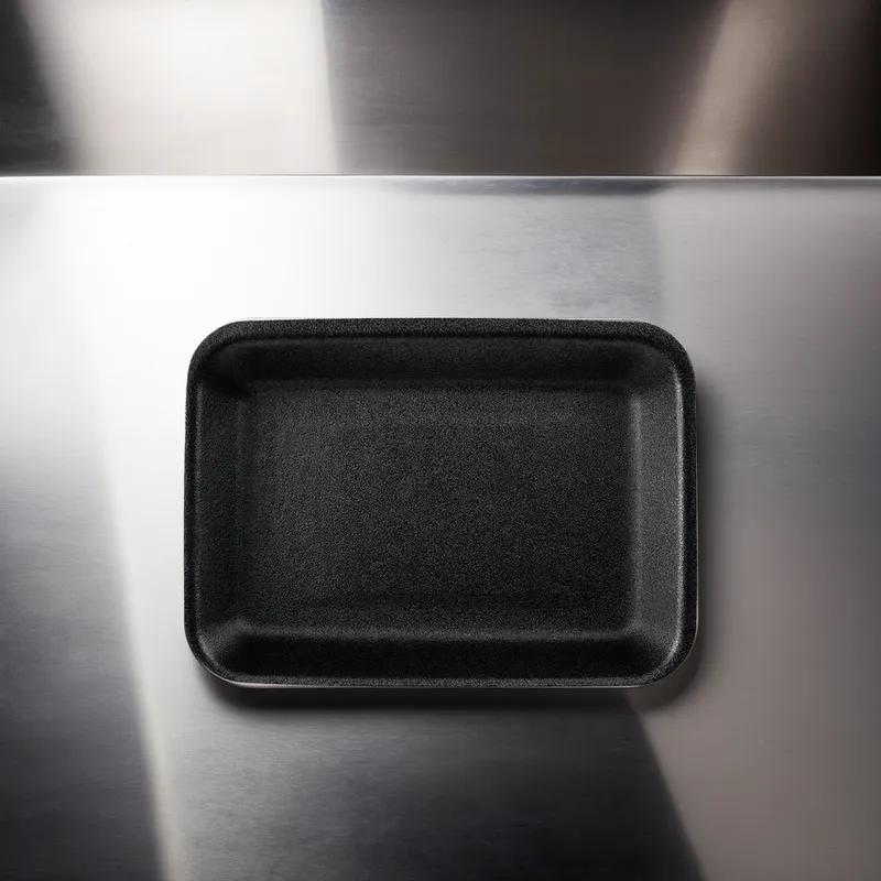 16SN Meat Tray 11.7X7.31X0.6 IN Polystyrene Foam Shallow Black Rectangle 250/Bundle