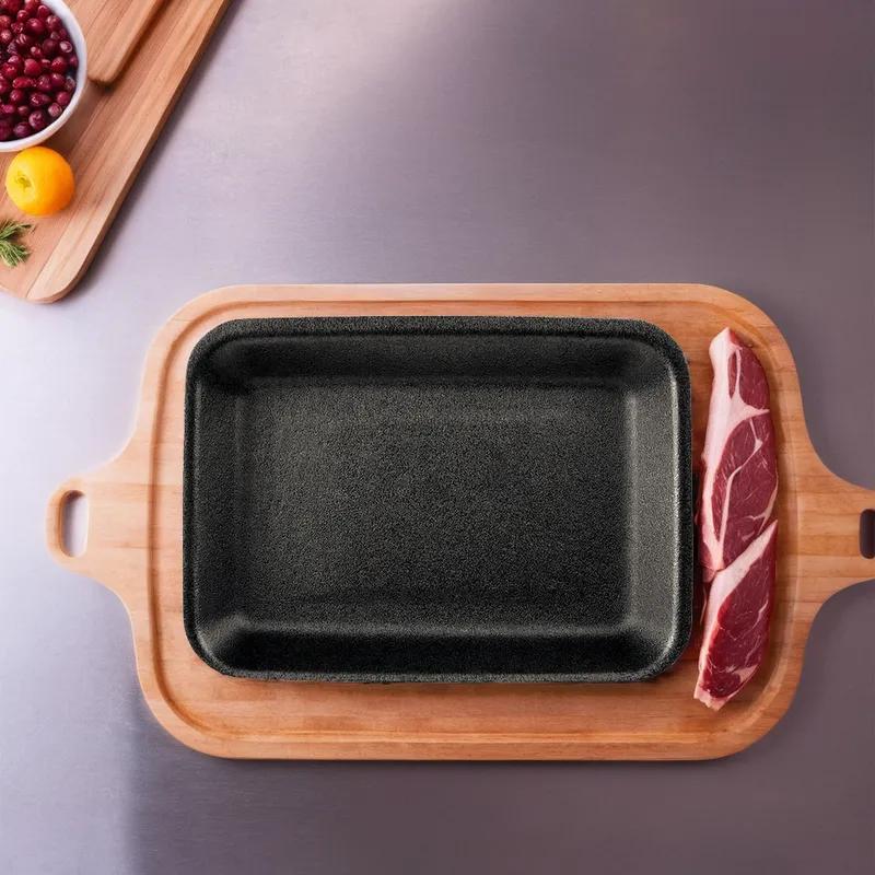 16SN Meat Tray 11.7X7.31X0.6 IN Polystyrene Foam Shallow Black Rectangle 250/Bundle