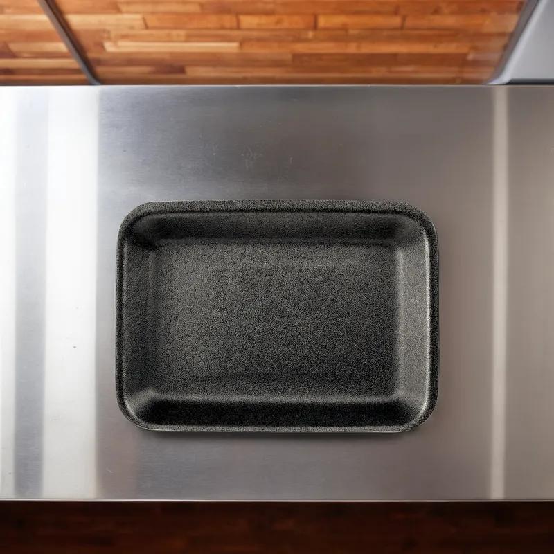 16SN Meat Tray 11.7X7.31X0.6 IN Polystyrene Foam Shallow Black Rectangle 250/Bundle