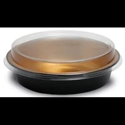 Handi-Max Take-Out Container Base & Lid Combo With Dome Lid 24 OZ Aluminum Plastic Black Gold Clear Round 50/Case