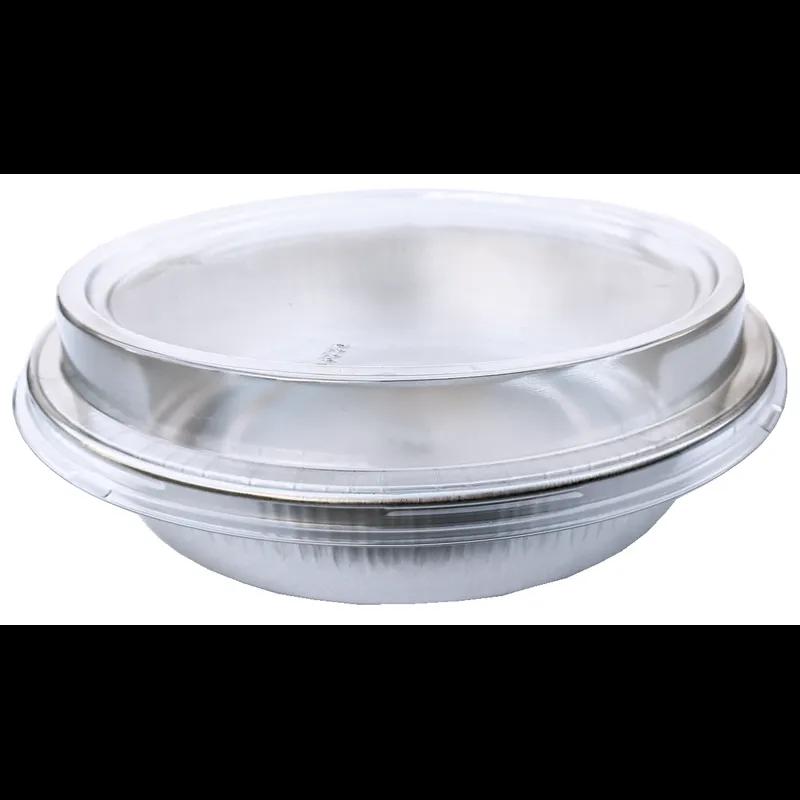 Handi-Max Take-Out Container Base & Lid Combo With Dome Lid 7 IN Aluminum Plastic Silver Clear Round 50/Case