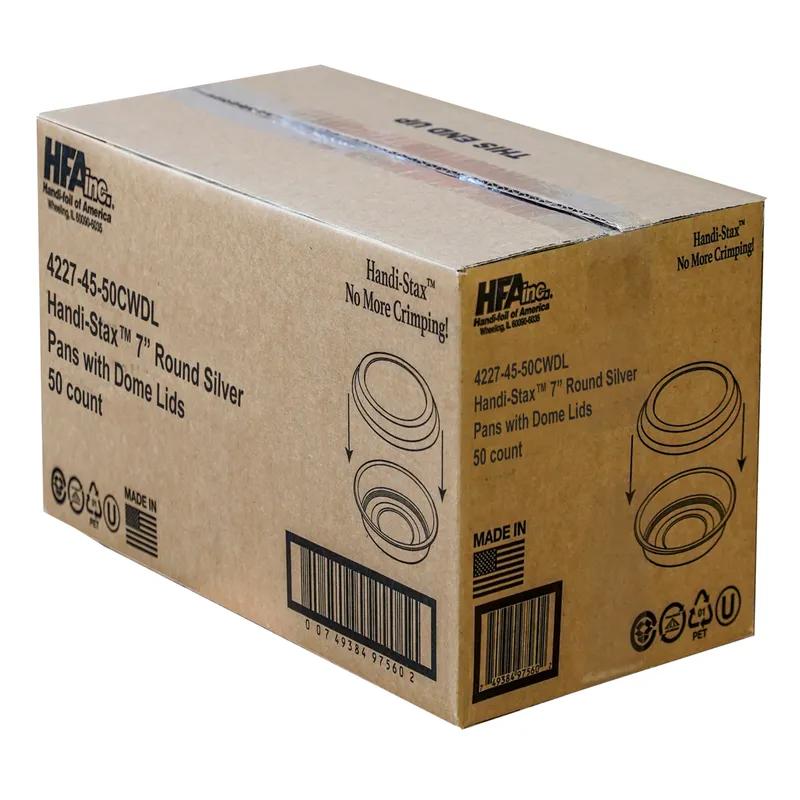 Handi-Max Take-Out Container Base & Lid Combo With Dome Lid 7 IN Aluminum Plastic Silver Clear Round 50/Case