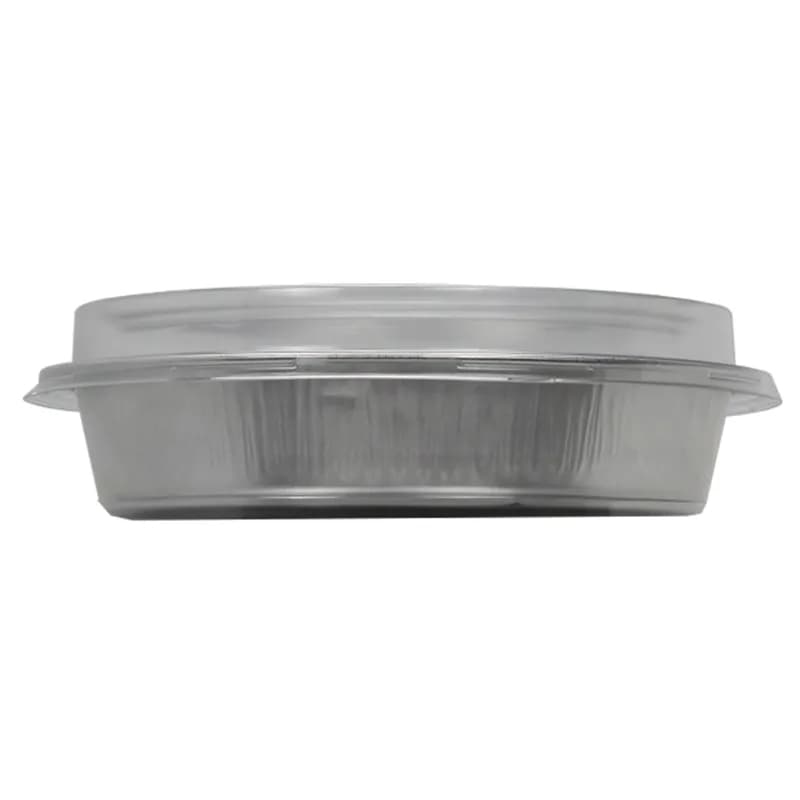 Handi-Max Take-Out Container Base & Lid Combo With Dome Lid 48 OZ Aluminum Plastic Silver Clear Round 50/Case
