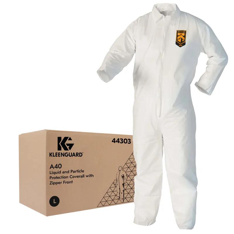 KleenGuard™ A40 Coveralls Large (LG) White Breathable Particle Protection Zip Front 25 Count/Pack 1 Packs/Case