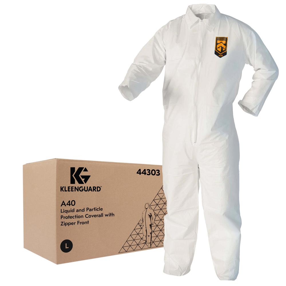 KleenGuard™ A40 Coveralls Large (LG) White Breathable Particle Protection Zip Front 25 Count/Pack 1 Packs/Case