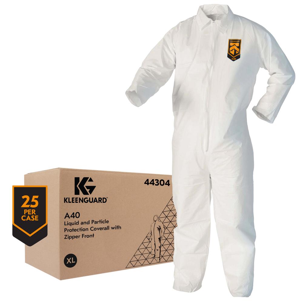 KleenGuard™ A40 Coveralls XL White Breathable Particle Protection Zip Front 25 Count/Pack 1 Packs/Case 25 Count/Case