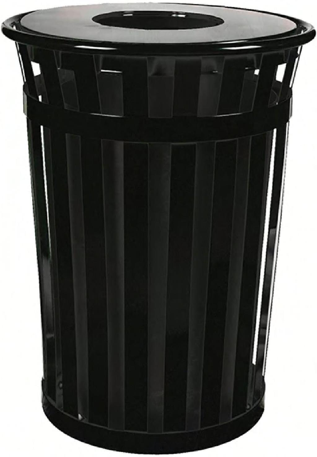 Oakley Standard Trash Can 36 GAL Black Steel Slatted Flat Top Outdoor 1/Each